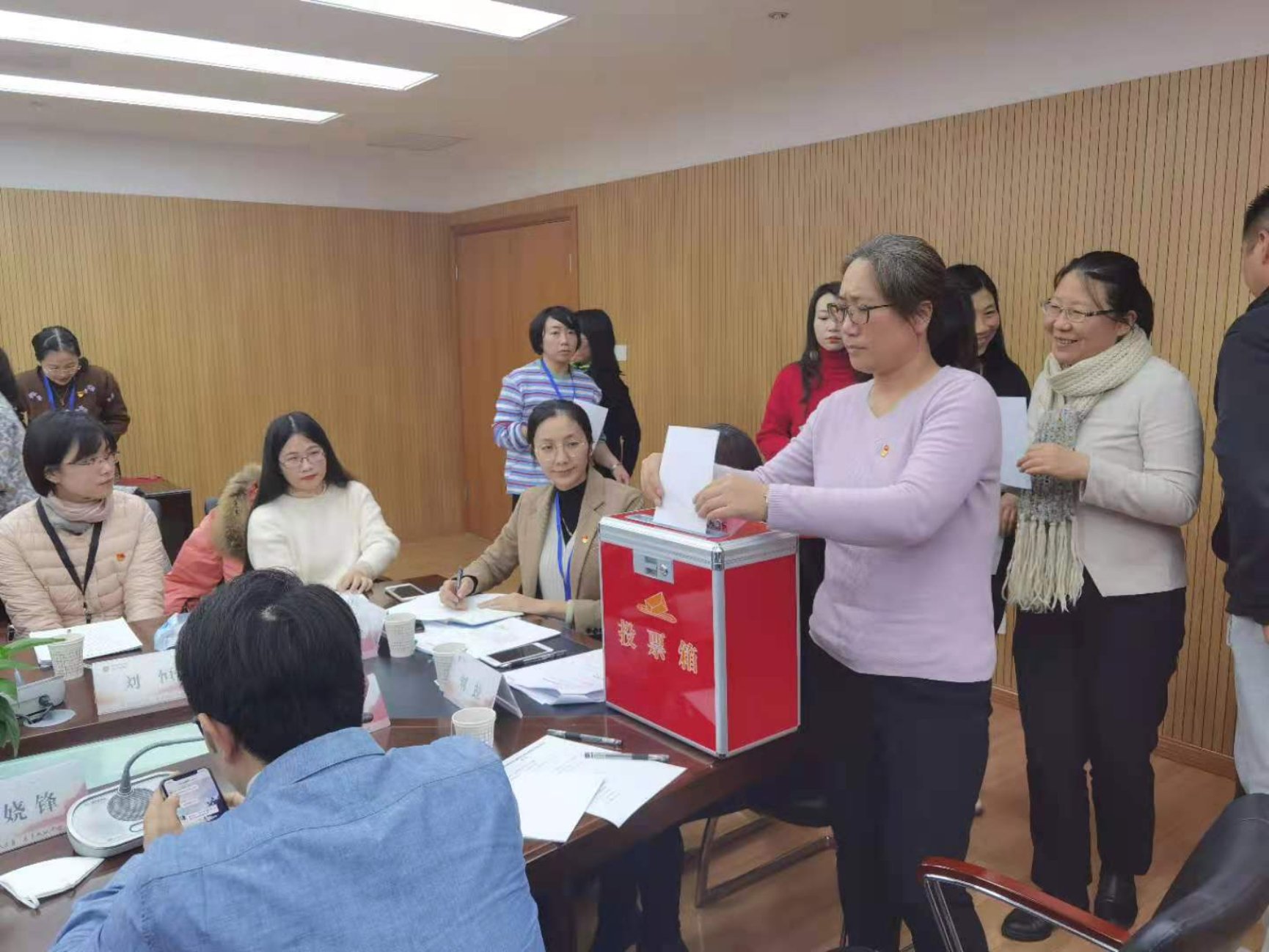 图为党员进行投票选举